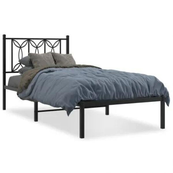 Metal Bed Frame with Headboard Black 90x190 cm