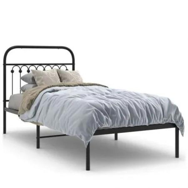 Metal Bed Frame with Headboard Black 90x190 cm