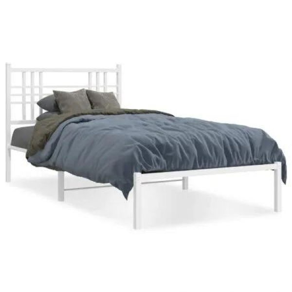 Metal Bed Frame with Headboard White 106x203 cm King Single Size