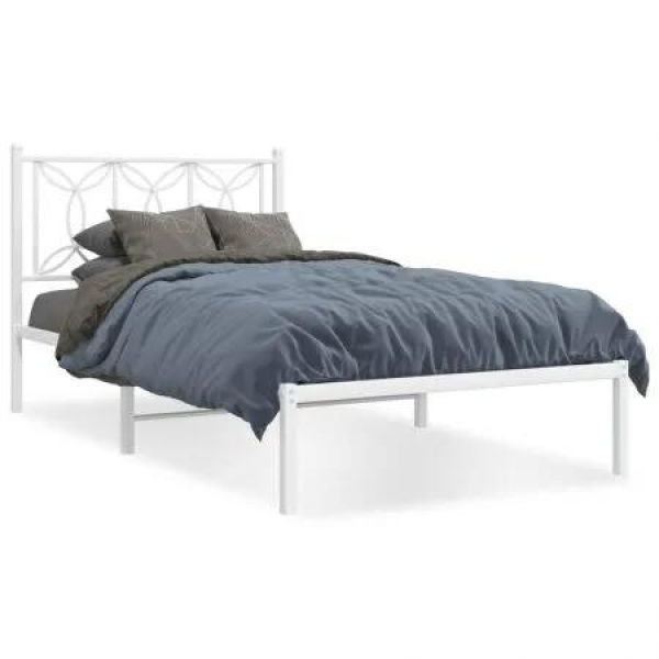 Metal Bed Frame with Headboard White 106x203 cm King Single Size