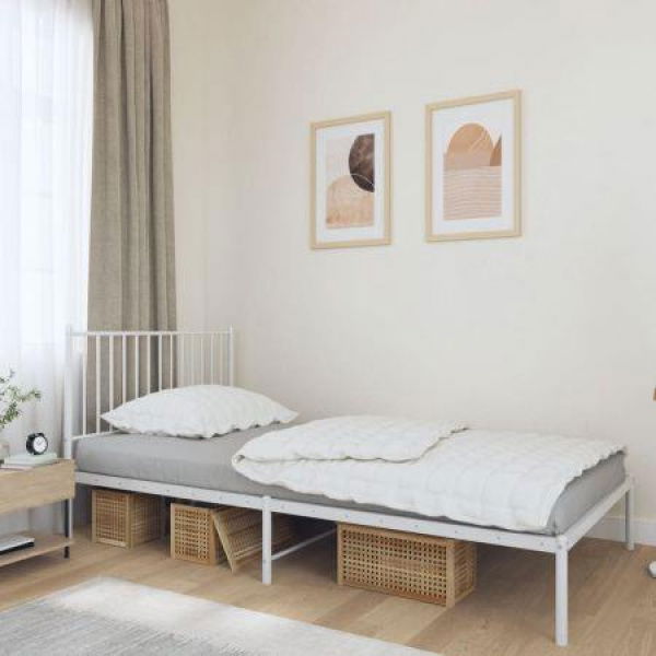 Metal Bed Frame With Headboard White 107x203 Cm