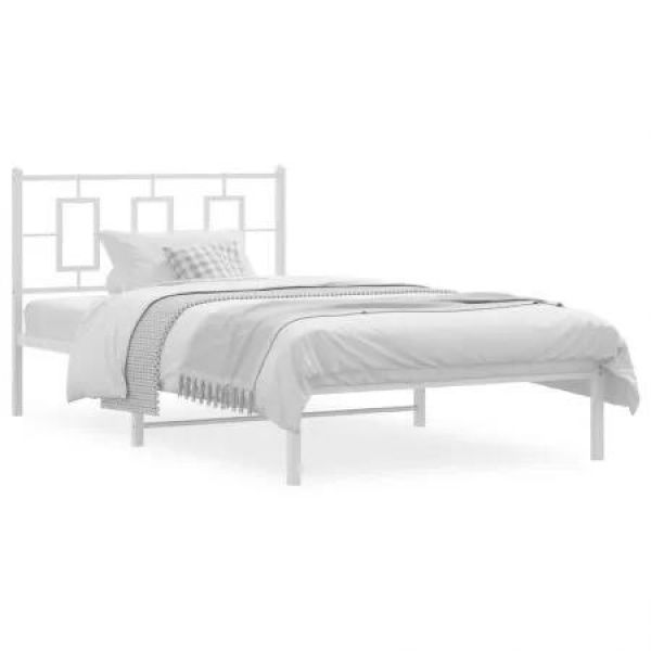 Metal Bed Frame with Headboard White 107x203 cm