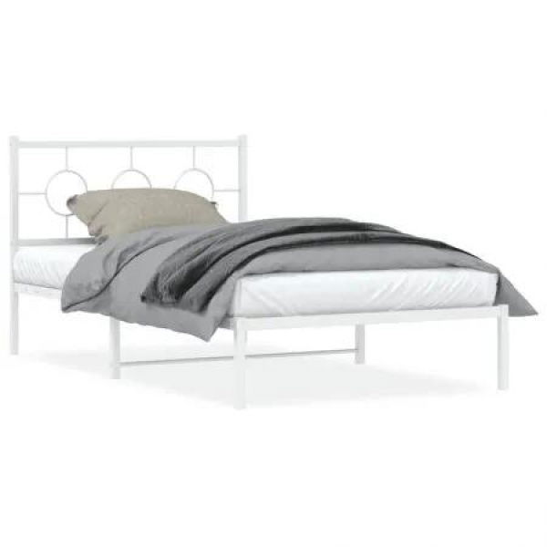 Metal Bed Frame with Headboard White 107x203 cm