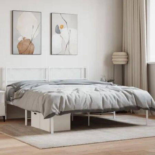 Metal Bed Frame with Headboard White 135x190 cm