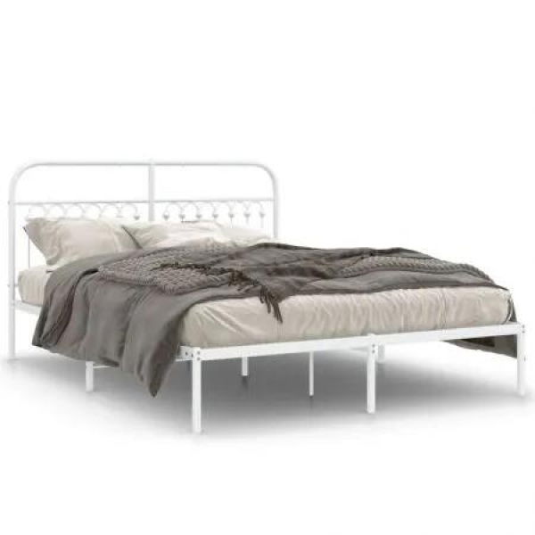 Metal Bed Frame with Headboard White 150x200 cm