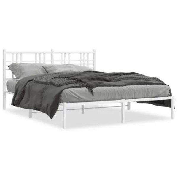 Metal Bed Frame with Headboard White 150x200 cm