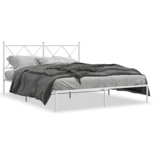 Metal Bed Frame with Headboard White 150x200 cm