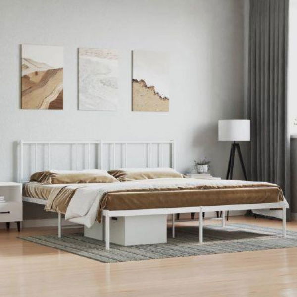 Metal Bed Frame With Headboard White 183x203 Cm King Size