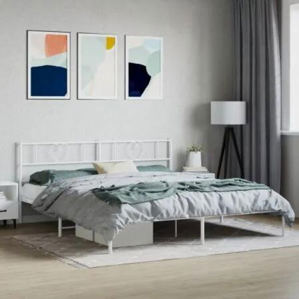 Metal Bed Frame with Headboard White 183x203 cm King Size