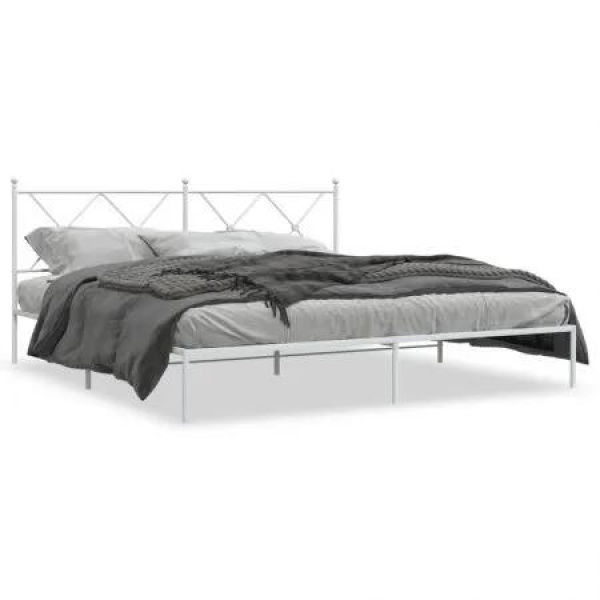 Metal Bed Frame with Headboard White 183x203 cm King Size