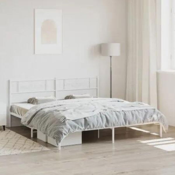 Metal Bed Frame with Headboard White 183x203 cm King Size