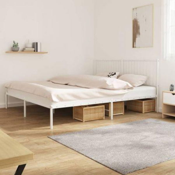 Metal Bed Frame With Headboard White 183x203 Cm King