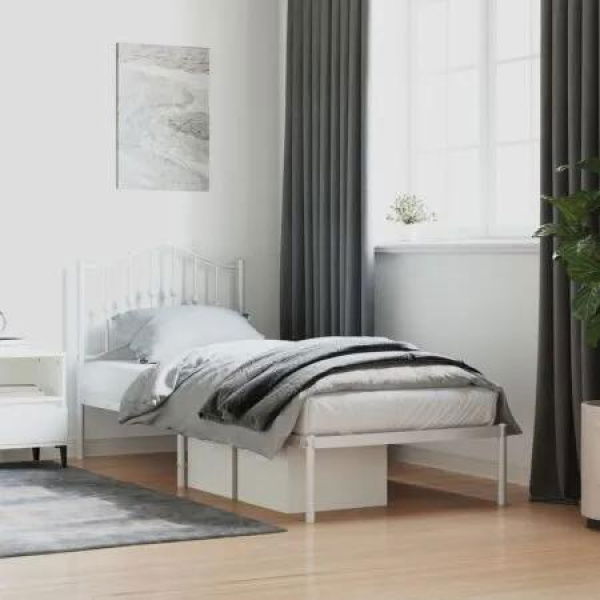 Metal Bed Frame with Headboard White 92x187 cm Single Size