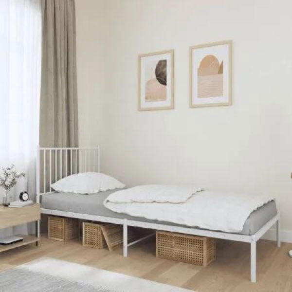 Metal Bed Frame with Headboard White 92x187 cm Single Size