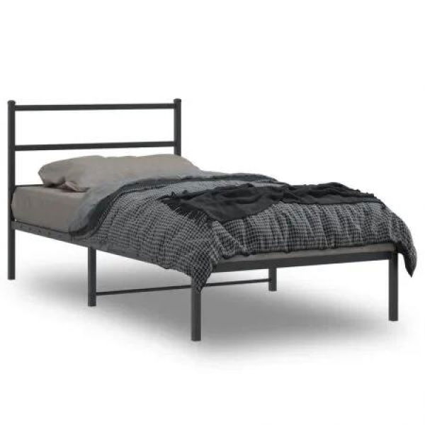 Metal Bed Frame with HeadboardÂ Black 106x203 cm