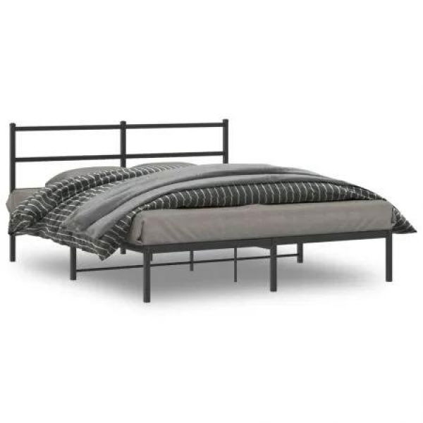 Metal Bed Frame with HeadboardÂ Black 150x200 cm