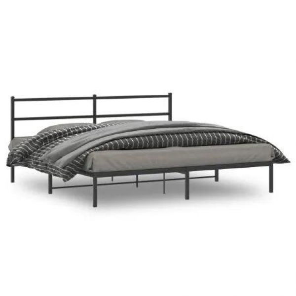 Metal Bed Frame with HeadboardÂ Black 183x203 cm King Size