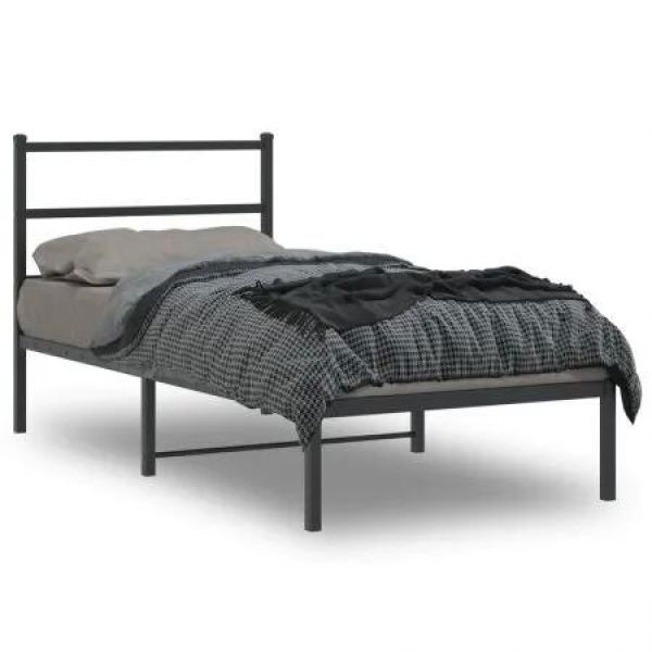 Metal Bed Frame with HeadboardÂ Black 90x190 cm