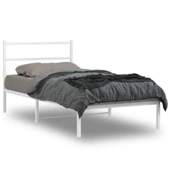 Metal Bed Frame with HeadboardÂ White 106x203 cm