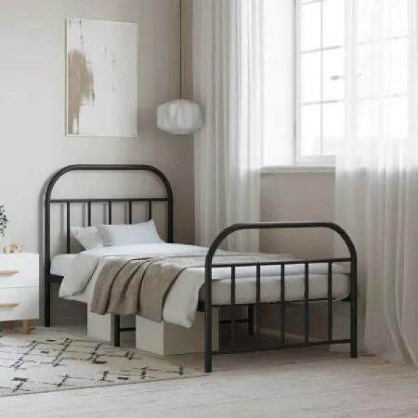 Metal Bed Frame without Mattress with Footboard Black 90x190 cm