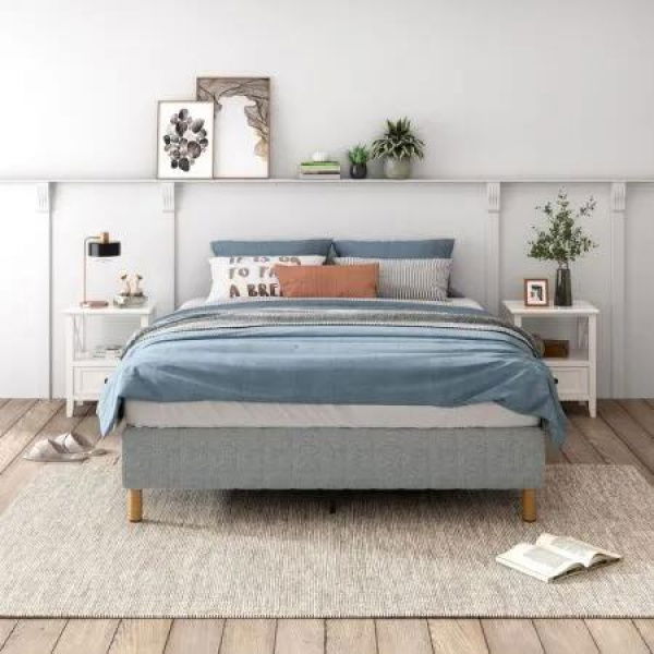 Metal Bedframe Mattress Foundation (Light Grey) éˆ¥?Queen