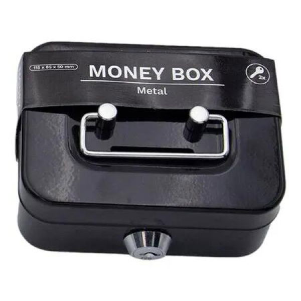 Metal Cash Box With Key Lock, Portable Money Tin With 2 Keys, Metal Cash Box Safe Lock Box Money Bank, Black