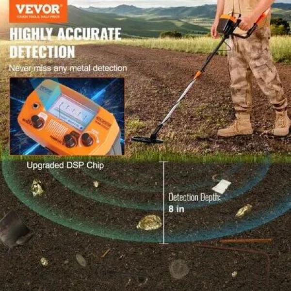 Metal Detector for Adults & Kids, 8', Professional Adjustable Higher Accuracy Gold Detector, IP68 Waterproof Coil with LCD Display Advanced DSP Chip, for Detecting Gold Coin Treasure Hunting