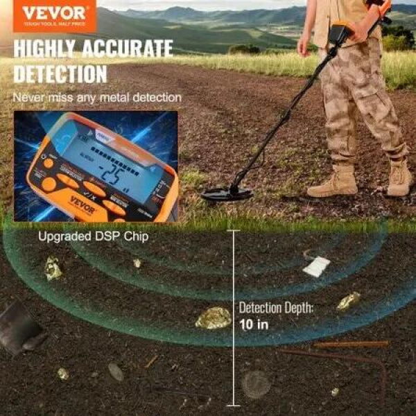 Metal Detector for Adults&Kids, 250mm, Professional Adjustable Higher Accuracy Gold Detector, IP68 Waterproof Coil with LCD Display 7 Modes Advanced DSP Chip, for Detecting Gold Treasure Hunting