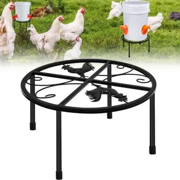 Metal Stand for Chicken Feeder Waterer,Iron Stand Holder with 4 Legs,Round Supports Rack for Buckets Barrels Equipped Installed with Feeder Waterer Port (1pcs)