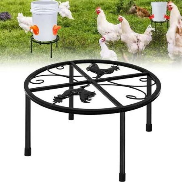 Metal Stand for Chicken Feeder Waterer,Iron Stand Holder with 4 Legs,Round Supports Rack for Buckets Barrels Equipped Installed with Feeder Waterer Port,for Coop Poultry Indoor Outdoor (1pcs)