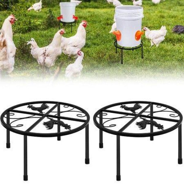 Metal Stand For Chicken Feeder Waterer Iron Stand Holder With 4 Legs Round Supports Rack For Buckets Barrels Equipped Installed With Feeder Waterer Port For Coop Poultry Indoor Outdoor (2 Pack)
