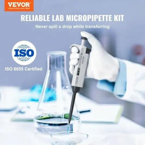 Micropipette Kit 3 Single Channel Pipettes (0.5-10ul 10-100ul 100-1000ul) Fully Autoclavable High Accurate Pipettor with Adjustable Volume with 3 Tips