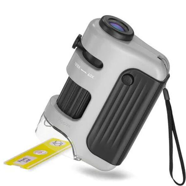 Microscope for Kids, 60x-120x Pocket Microscope, LED Lights Educational Handheld Lab Portable Microscope STEM Toy for Kids Age 3 Up