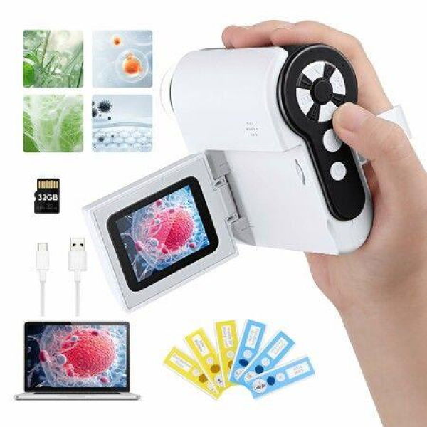 Microscope for Kids,1000X Handheld Microscope with 6 Adjustable LED Lights,Mini Microscope Valentines Day Gifts,Age3+,32GB Memory