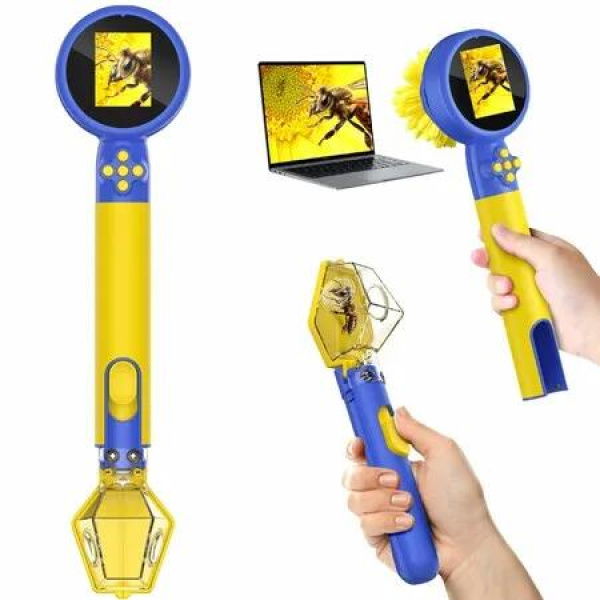 Microscope with Bug Catcher 1080P HD Digital Handheld Portable Kids Microscope,2 in 1 STEM Science Educational Learning Kit Christmas Gifts Toys-Blue