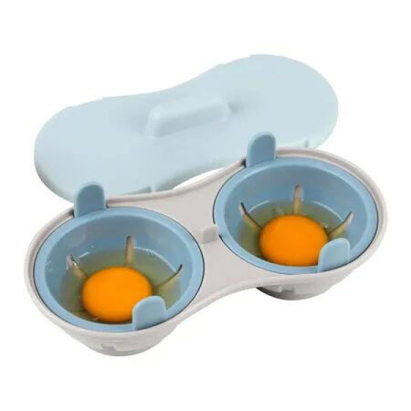 Microwave Egg Poacher Cooker, 2-Cavity Egg Steamer Cooker with Lid, Double Poached Egg Machine, Egg Steamer Cookware, Easy Breakfast Cooking Tools