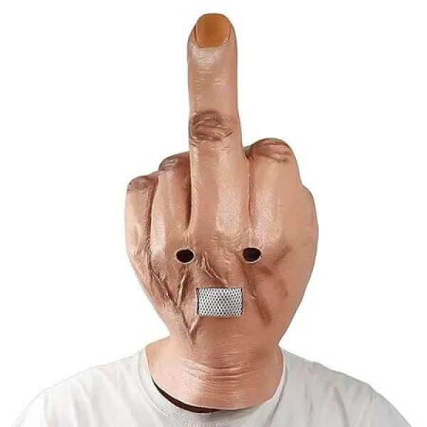 Middle Finger Funny Head Mask Costume Party Prop Men Latex Middle Finger Mask