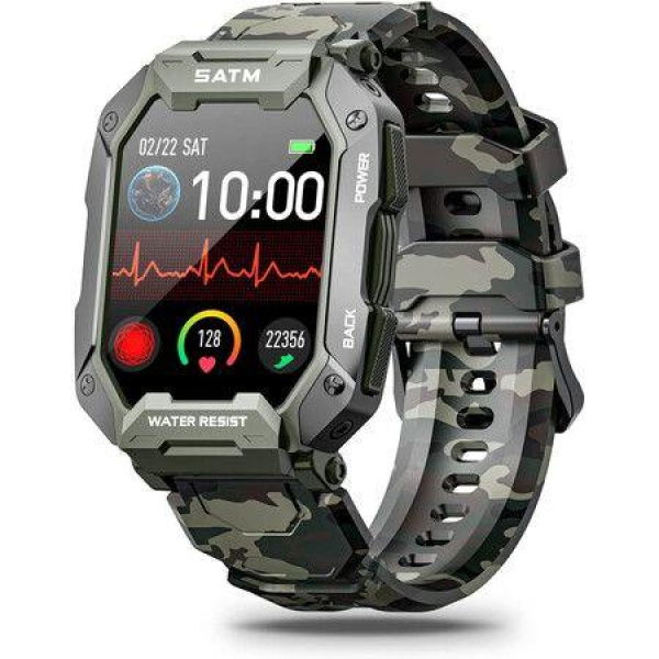 Military Smart Watches For Men 1.71-Inch Smartwatch For Android And IPhone Compatible 5ATM Fitness Tracker With Blood Pressure Heart Rate Blood Oxygen Monitor Tactical Watch (Camouflage Green)