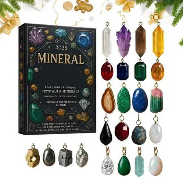 Mineral Christmas Countdown with 24 Day 2D Acrylic Ornaments Seasonal Pendant Keepsake Festive Decoration for Xmas Tree Party Decor