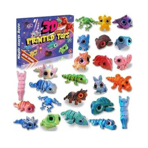 Mini 3D Printed Advent Calendar Cute Animal Blind Boxes 24 Surprises Christmas Countdown Creative Desk Toy Set Holiday Countdown Birthday Gift