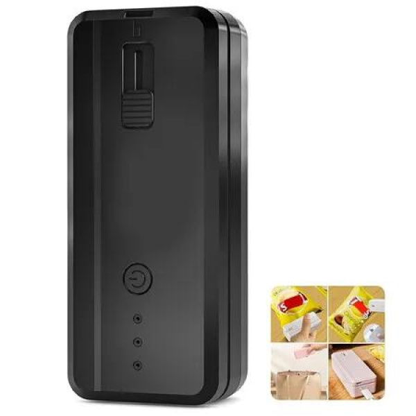 Mini Bag Sealer Handheld Heat Sealer and Cutter, 1300mAh Rechargeable Portable Mini Sealing Machine for Chip Bags Food Storage, Black