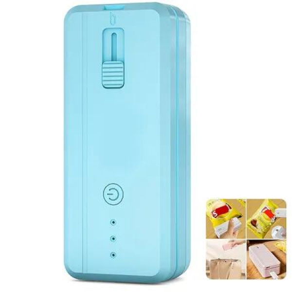 Mini Bag Sealer Handheld Heat Sealer and Cutter, 1300mAh Rechargeable Portable Mini Sealing Machine for Chip Bags Food Storage, Blue