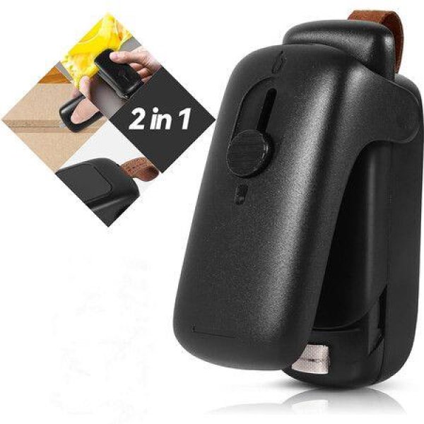 Mini Bag Sealer, Handheld Heat Vacuum Sealer, 2 in 1 Heat Sealer and Cutter for Plastic Bags Black