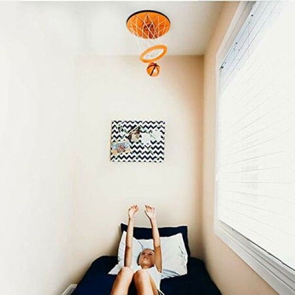 Mini Ceiling Basketball Toy Game Indoor Basketball Hoop For Kids (Includes Basketball Net Backboard And Mini Basketball)