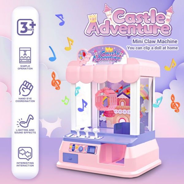 Mini Claw Machine Arcade Toy Grabber Candy Sweets Carnival Fair Gaming Party Birthday Xmas LED Light Animation Pink