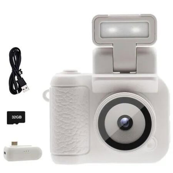 Mini Digital Camera with 1.4 In LCD Screen 1080P 32GB Card Monoreflexes Shaped CMOS Small Compact Portable Video Recorder (White)