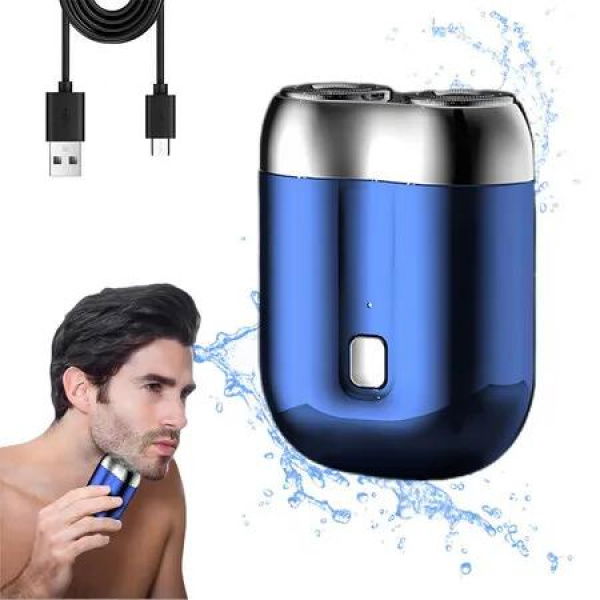 Mini Electric Shaver Dual Head Portable Razor Washable Travel Home Car Compact Mens Shaving Grooming Blue