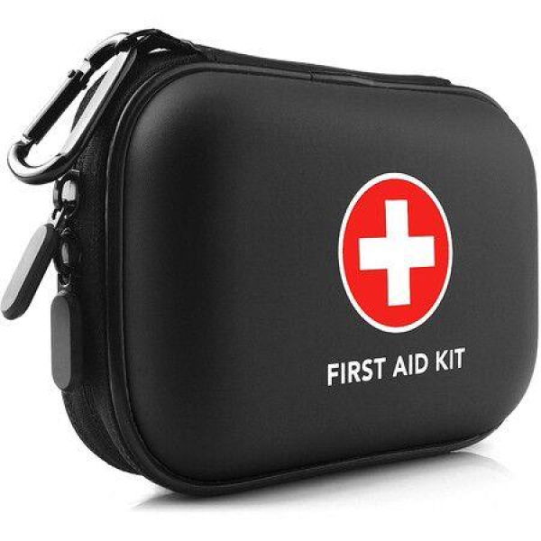 Mini First Aid Kit - 100 Pieces Water-Resistant Hard Shell Small Case - Perfect For Travel Outdoor Home Office Camping Hiking Car (Black)