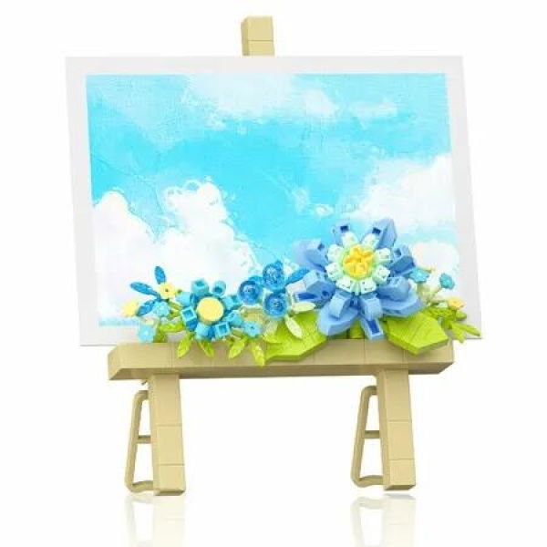 Mini Flower Building Bouquet Set,Block Easel for Desk Decorations and Message Stickers,Flower Building Toys Building Blocks Flower (Blue 362Pcs)