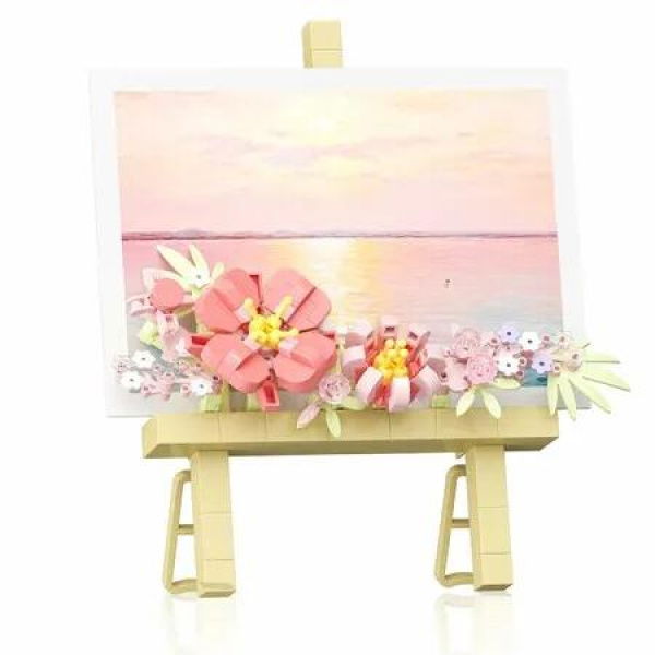Mini Flower Building Bouquet Set,Block Easel for Desk Decorations and Message Stickers,Flower Building Toys Building Blocks Flower (Pink 362Pcs)